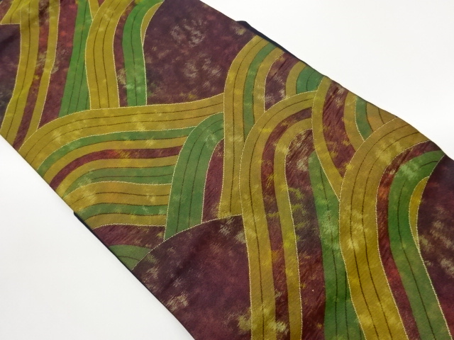 JAPANESE KIMONO / HIKIHAKU WAVE PATTERN WOVEN NAGOYA OBI